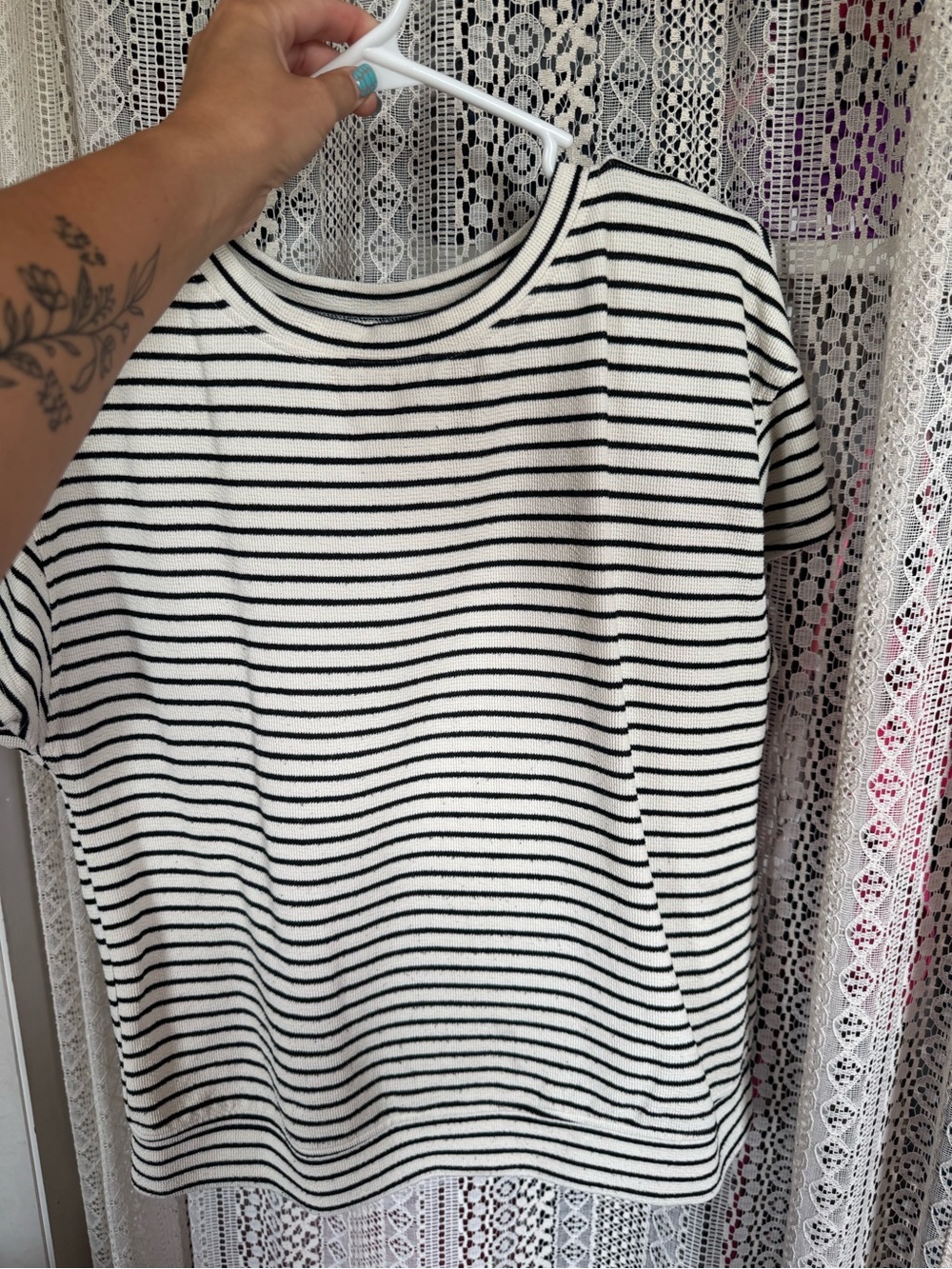 Striped Crewneck Short Sleeve Top - Black/White